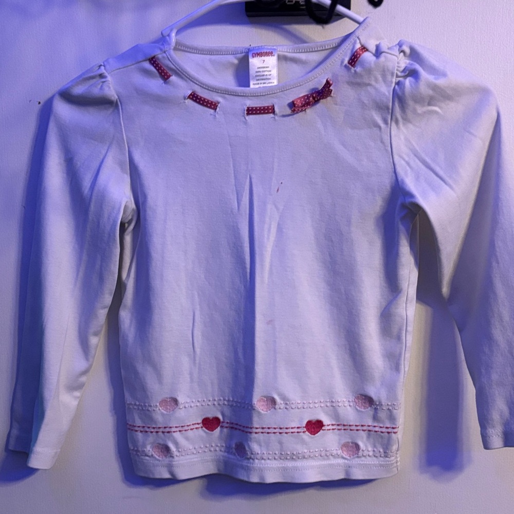 Gymboree White Long Sleeve Shirt with Pink Heart Details